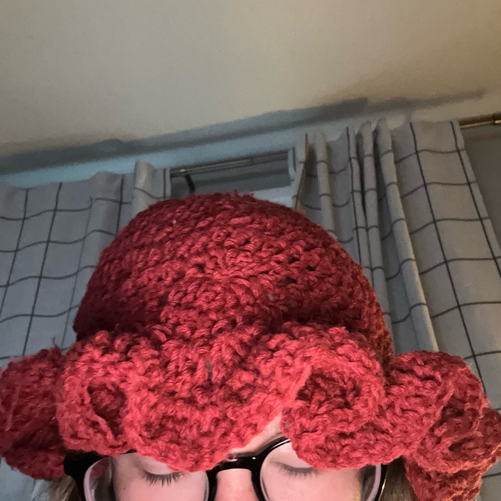 Handmade Red Crochet Ruffle Hat - Picture 2 of 4